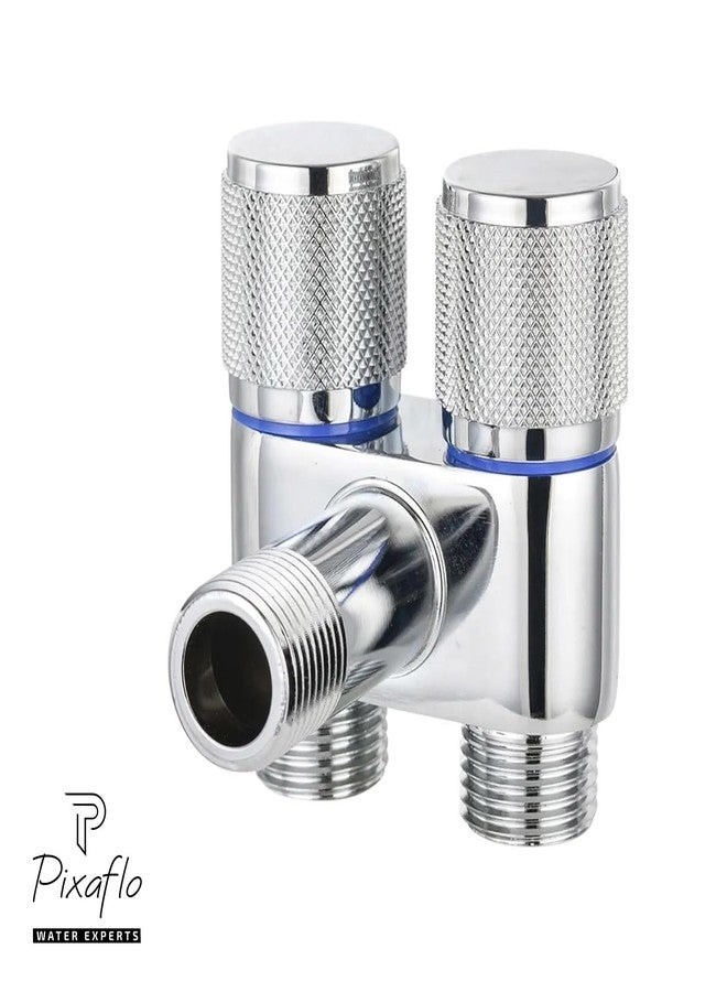 Pixaflo Compact Brass 2 Way Angle Cock | 2-in-1 Angle Valve with Wall Flange | Chrome Finish For Bathroom, Toilet, Wash Basin - Image 5